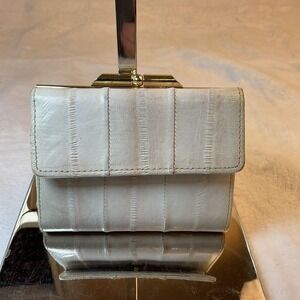 Vintage Eel Skin Coin Purse / Wallet, Grey, White Gold Hardware, Classic,